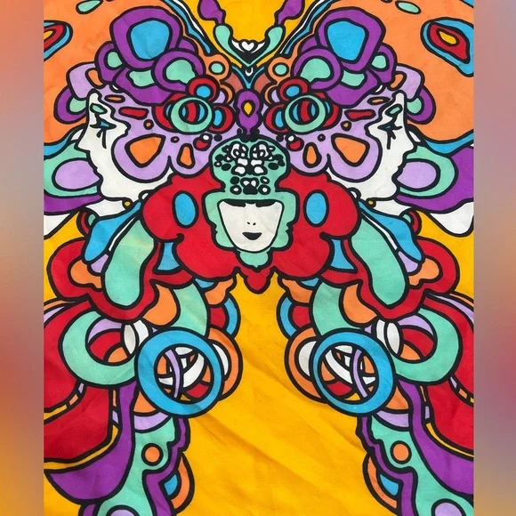 Peter Max Scarf Vintage 1970s Butterfly Psychedelic Vivid Color Gold Silk? - Picture 15 of 15